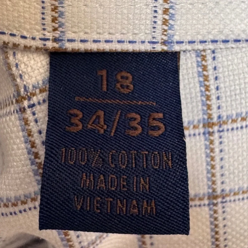 NWT David Donahue Mens Textured Lux Thick Dune Check Cotton Dress Shirt 18 34/35 - Picture 10 of 12